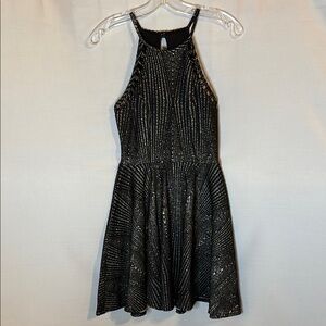 Jodi Kristopher Women's Black Silver Sequin Mini Dress 5 Halter